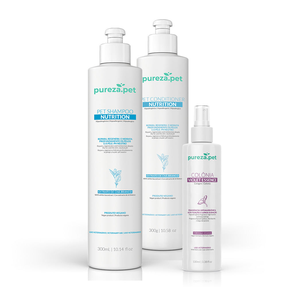 Nourishing Pet Grooming Set – 300 ml Nutrition Shampoo & Conditioner with Violet Cologne, Deep Hydration & Long‑Lasting Fragrance