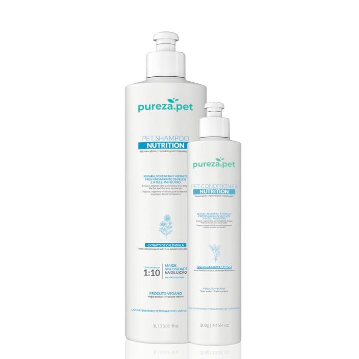 Kit de cuidado de la línea Nutrition: champú de 1 L y acondicionador de 300 ml para una hidratación de alto rendimiento y revitalización del pelaje.