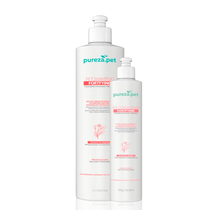 Kit para el cuidado del pelaje Fortifying Line: champú fortalecedor de 1 L y acondicionador de 300 ml para revitalizar y fortalecer el pelaje de calidad profesional.