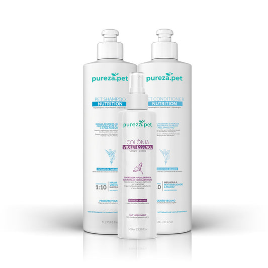 Professional Nutrition Line Grooming Kit – 1 L Shampoo & Conditioner Plus Violet Cologne for Deep Hydration, Skin Regeneration & Revitalized Coat