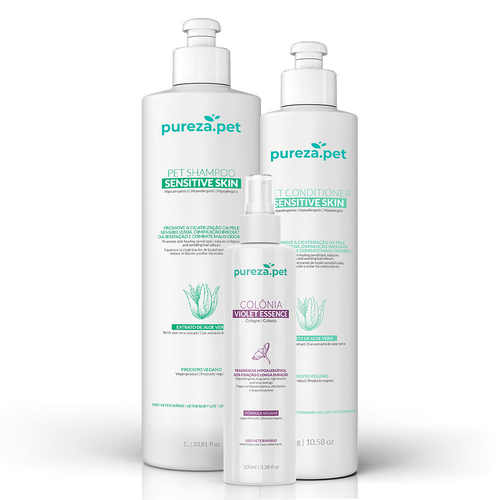 Sensitive Skin Care Set – 1 L Shampoo, 300 ml Conditioner & Violet Cologne for Complete, Delicate Pet Coat Care with Gentle Fragrance
