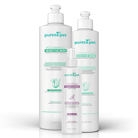 Sensitive Skin Care Set – 1 L Shampoo, 300 ml Conditioner & Violet Cologne for Complete, Delicate Pet Coat Care with Gentle Fragrance